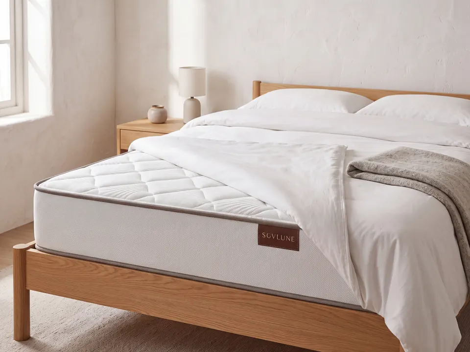 Sovlune Balanced Comfort foam mattress on a bed in a bedroom