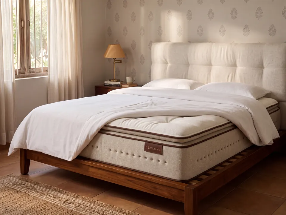 Sovlune Breeze Spring Plus spring mattress on a bed in a bedroom