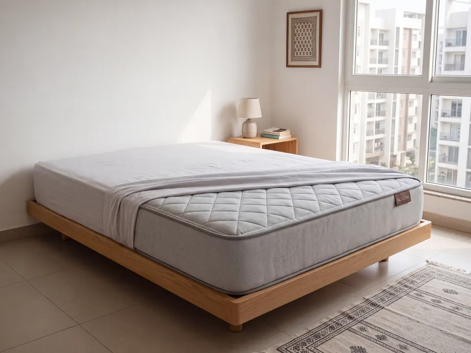 Sovlune Easy Home foam mattress on a bed in a bedroom