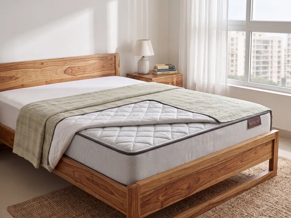 Sovlune Family Firm foam mattress on a bed in a bedroom