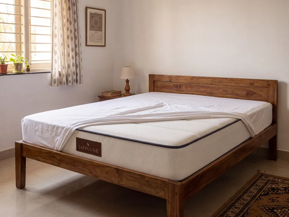 Sovlune Firm Pro foam mattress on a bed in a bedroom