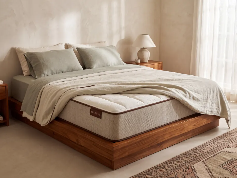 Sovlune Latex Luxe latex mattress on a bed in a bedroom