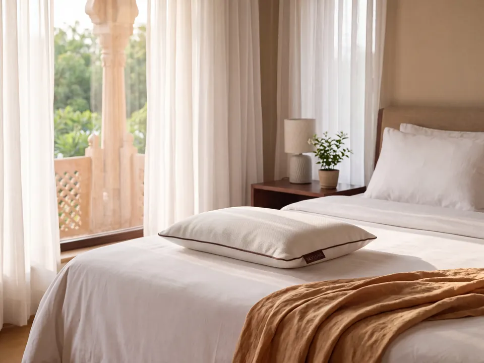 Sovlune Cool Natural Latex Pillows on a made bed