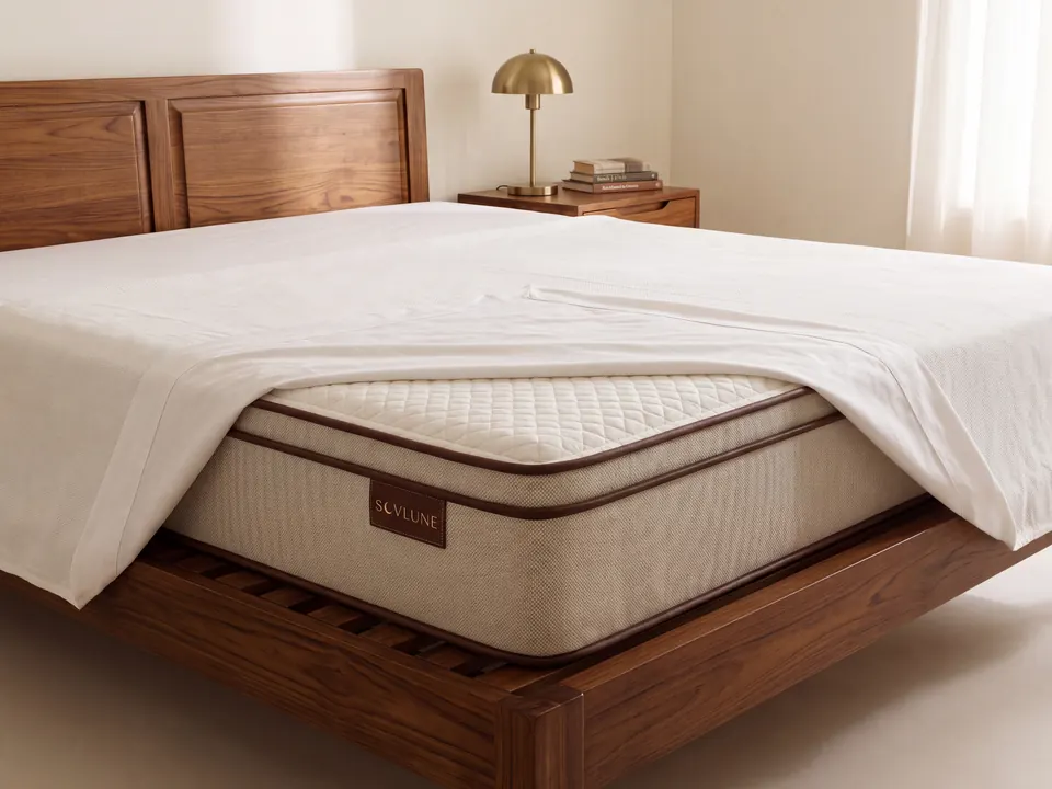 Sovlune Memory Firm memory foam mattress on a bed in a bedroom